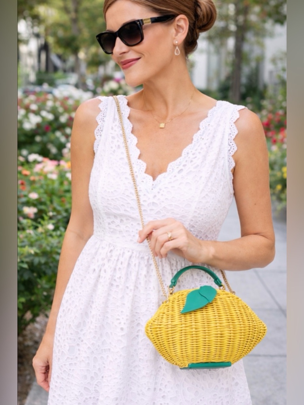 YELLOW AND GREEN KATE SPADE PICNIC PERFECT LEMON WICKER CROSSBODY BAG SUMMER